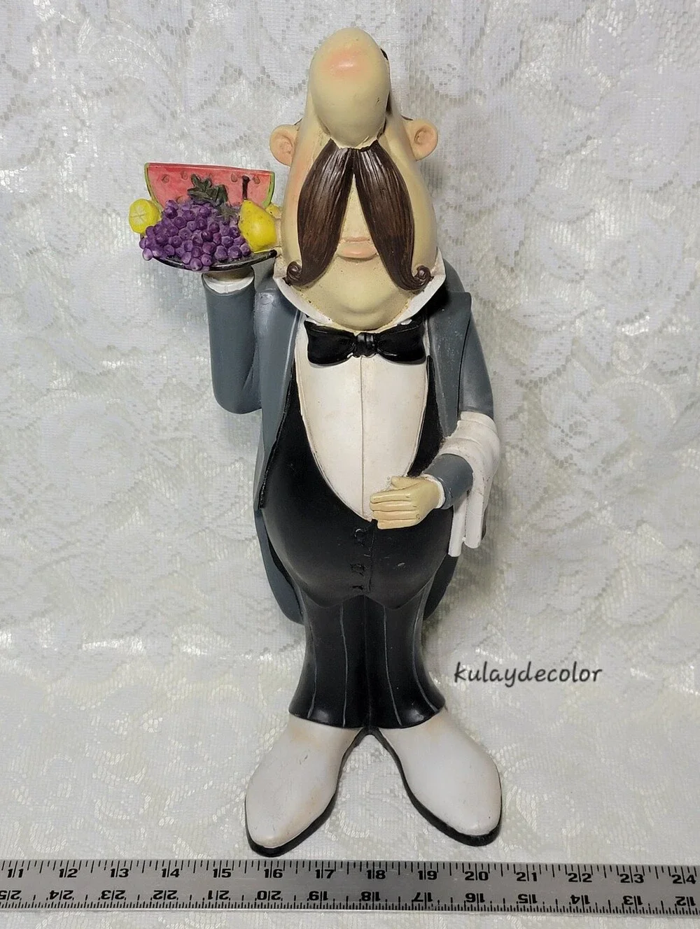 Vintage Resin Butler Figurine Long Nose Fruit Tray Statue 16” Tall Kitchen Decor - Picture 5 of 16